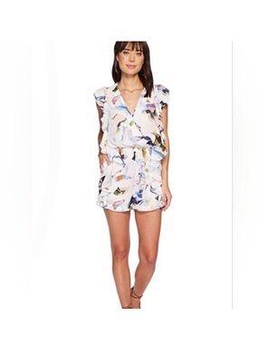bishop + young White Floral Watercolor Romper with Pastel Accents